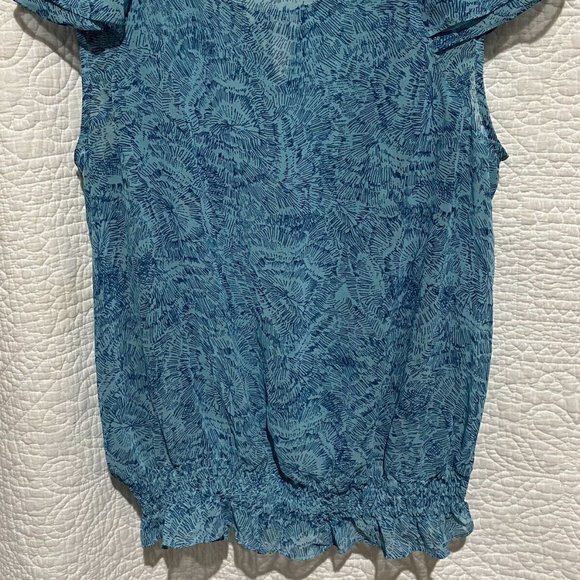 A.N.A. A NEW APPROACH BLUE SHORT SLEEVE SHEER RUFFLE BLOUSE XL-EUC - Picture 4 of 6
